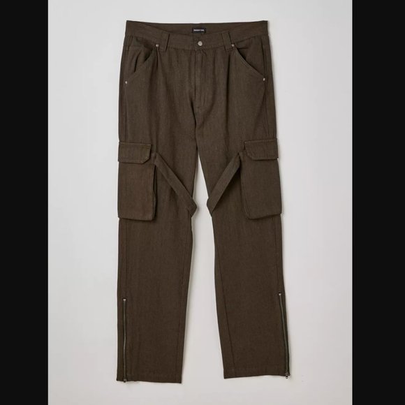 Standard Cloth Cotton Chocolate Herringbone Twill Flared Cargo Pant men XL orXXL - Picture 1 of 15